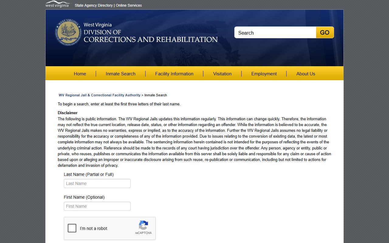 Taylor County inmate records WVDCR regional jail offender search